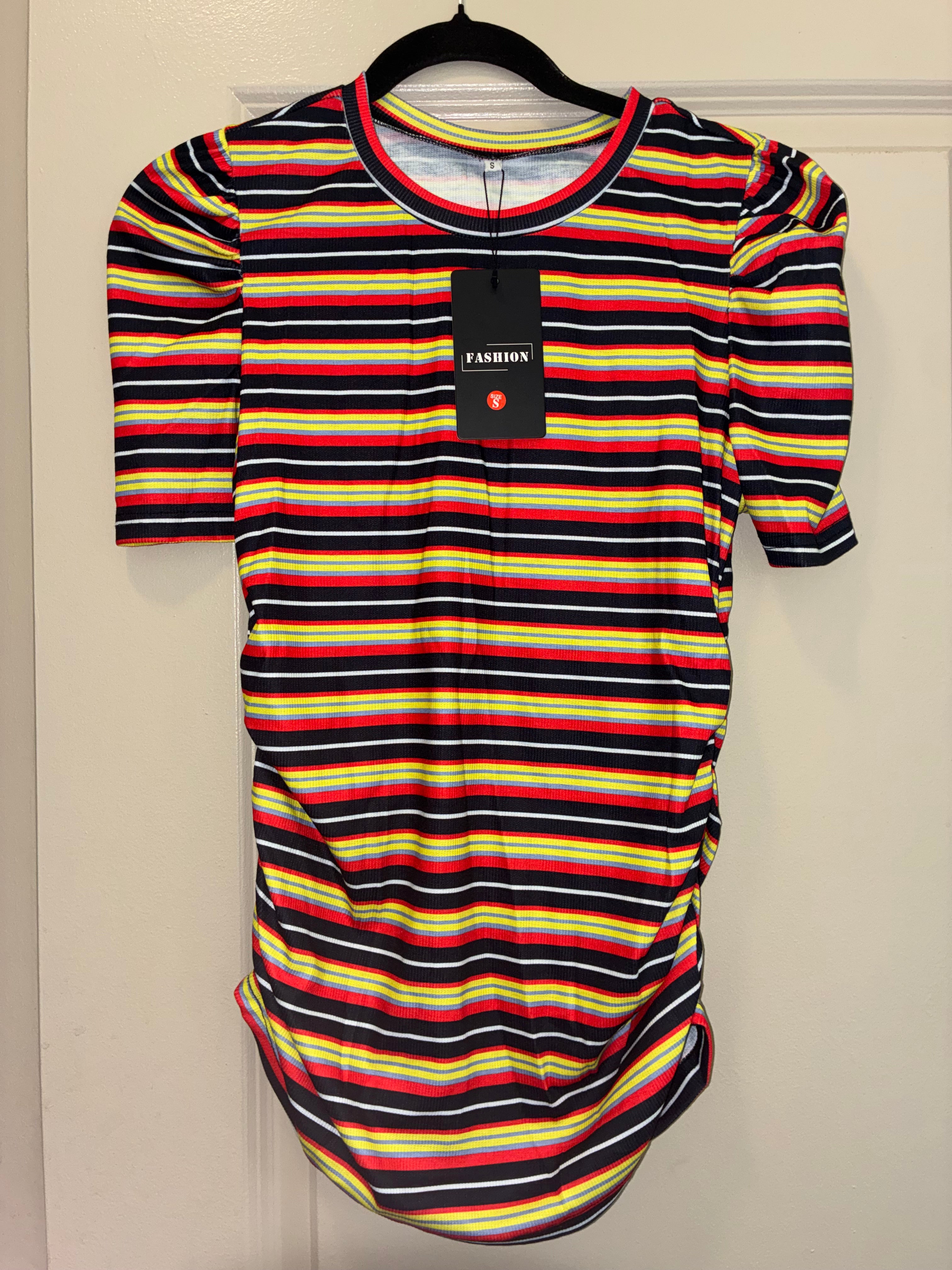 Multicolor Ribbed Stripe Top – Slim Fit (Size Small)