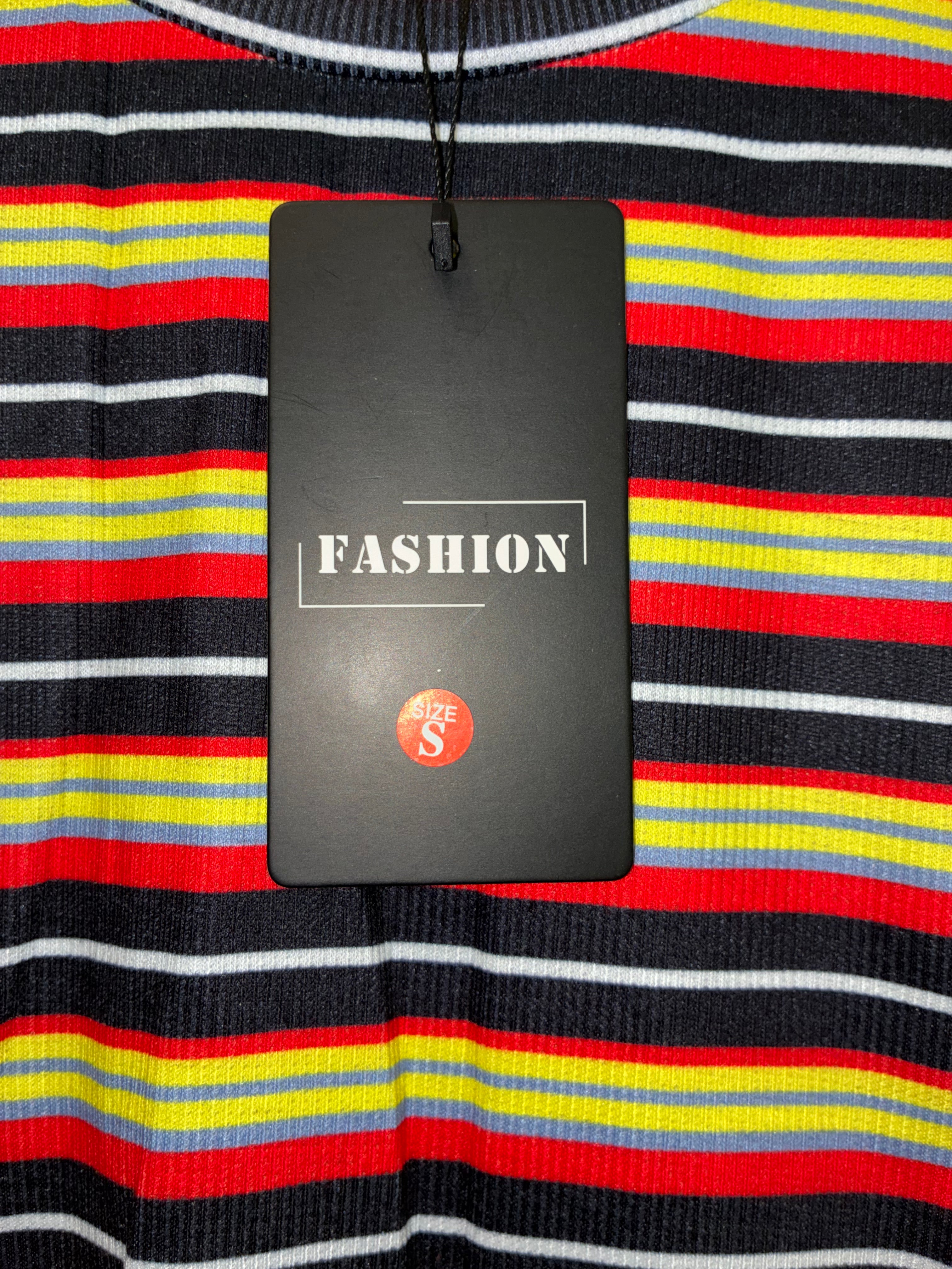 Multicolor Ribbed Stripe Top – Slim Fit (Size Small)